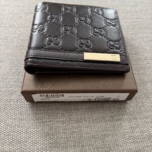 Gucci Dark Brown Embossed Leather Card Holder